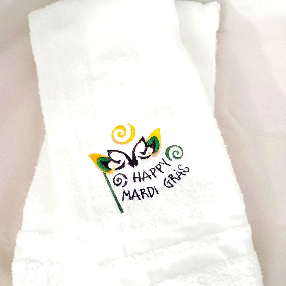 Embroidered Happy Mardi Gras Mask Hand Towel Set